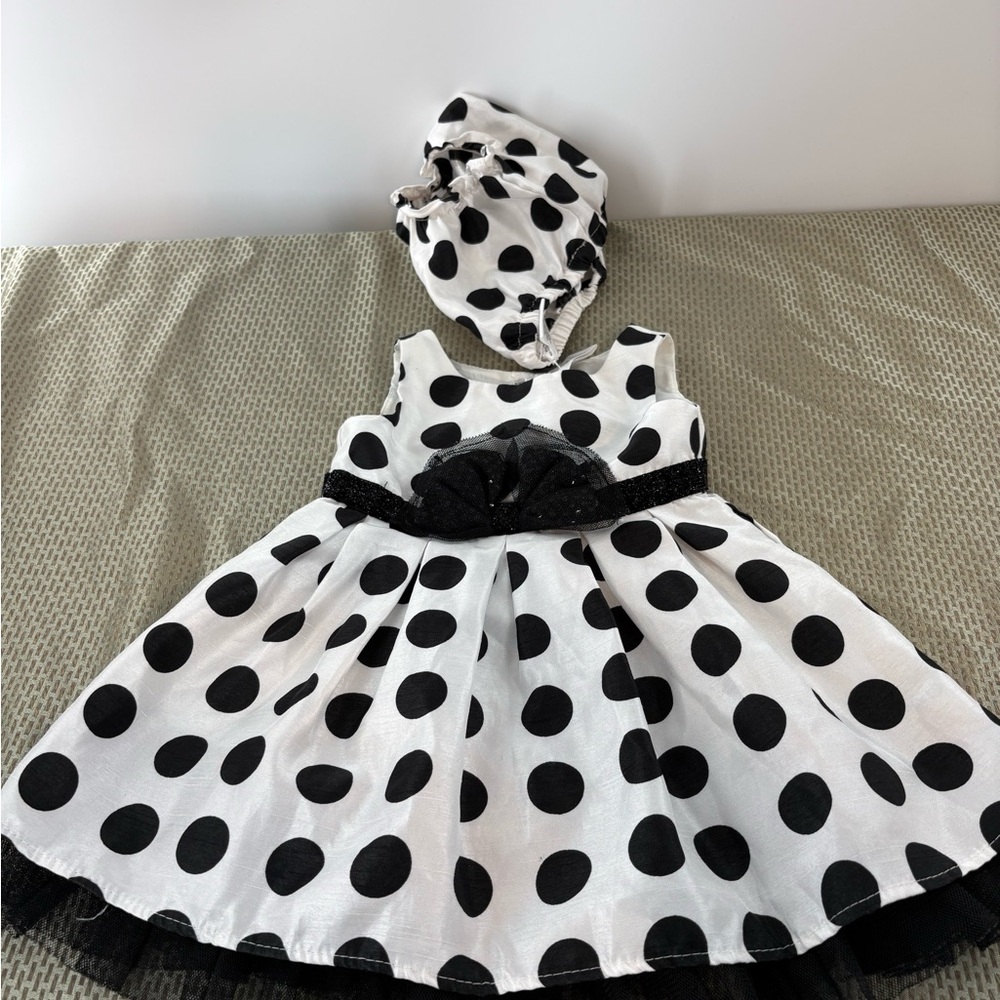 Jenny & Me Polka Dot Dress with Glitter Waist & Matching Diaper Cover 6-9 Mos